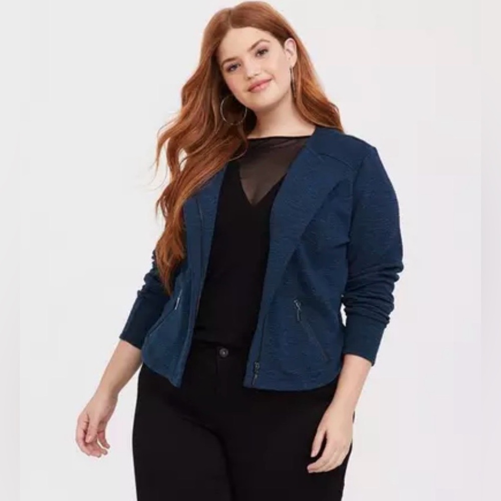 torrid Blue and Black Textured Knit Moto Jacket Zip Front Women's Plus Size 0X